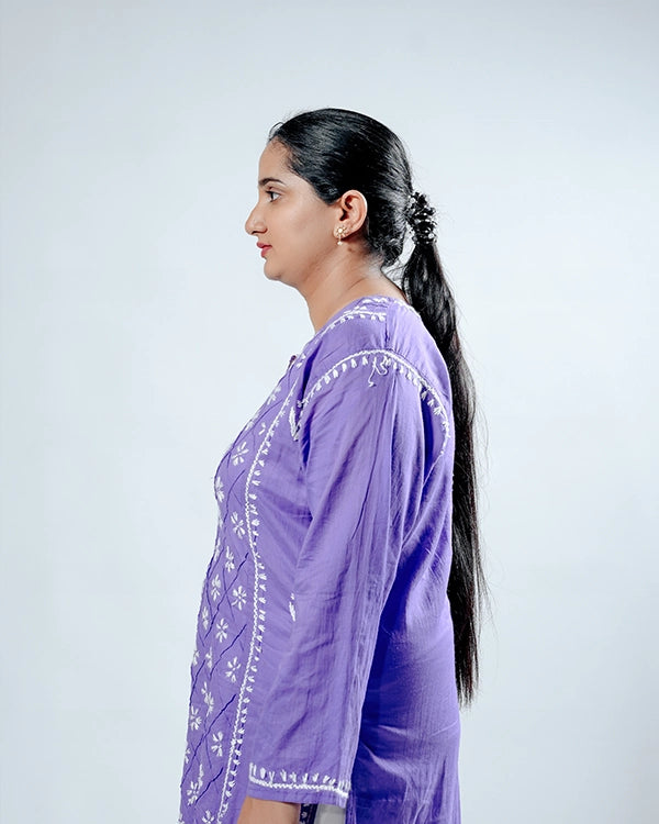 Purple Cotton Kurta With Jaal