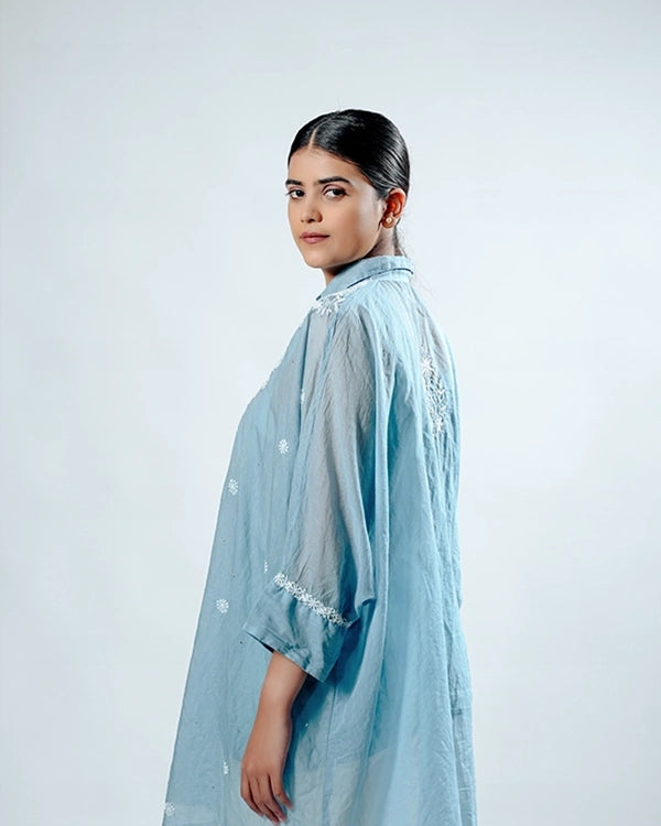 Light Blue Mulchanderi Kaftan