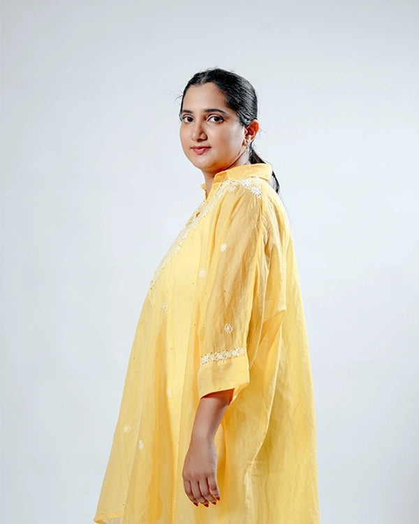 Dark Yellow Mulchanderi Kaftan