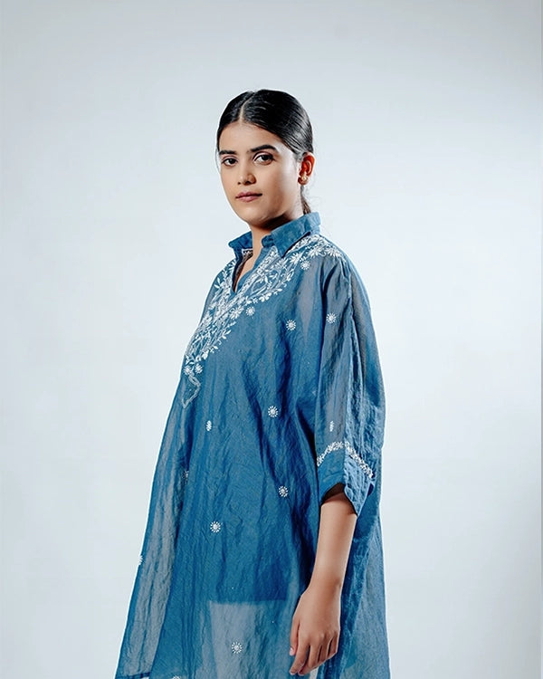 Royal Blue Mulchanderi Kaftan
