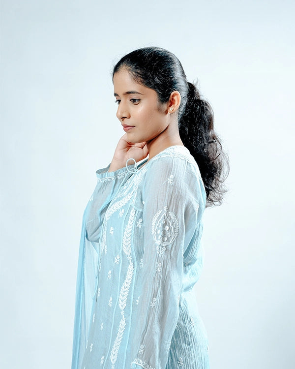 Celestial Blue Mulchanderi Suit Set