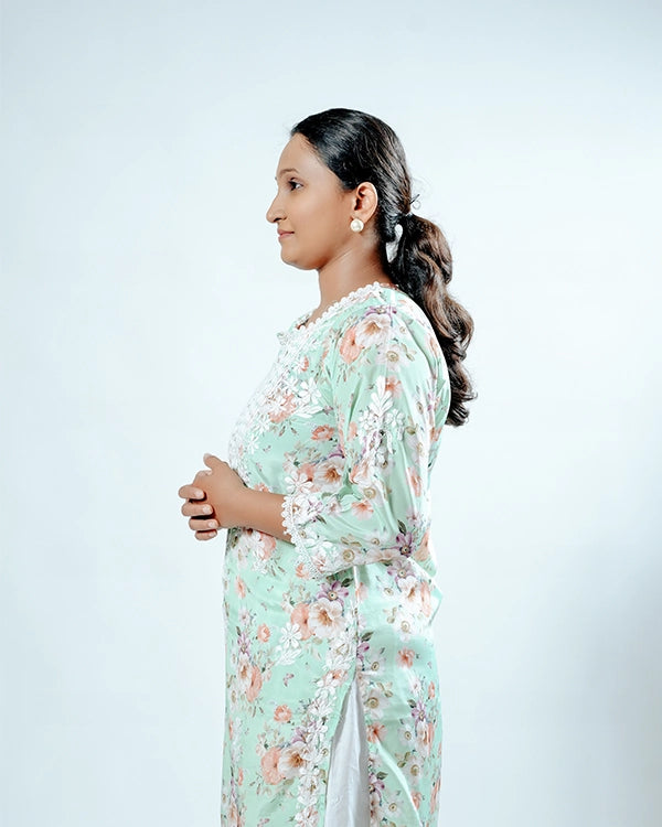 Readymade Divine Flora Crepe Green Kurta