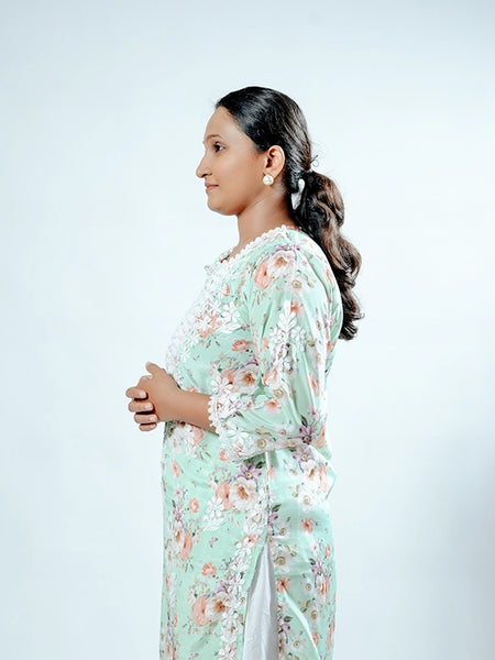 Readymade Divine Flora Crepe Green Kurta