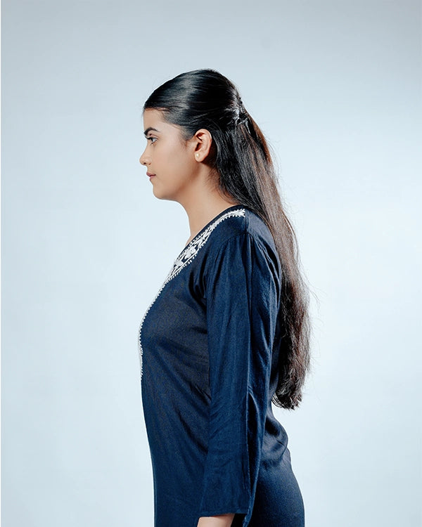 Heritage Navy Blue Rayon Short Kurti