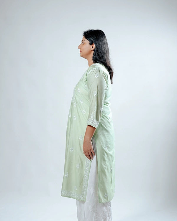 Pista Chanderi Chikankari Aline Kurta