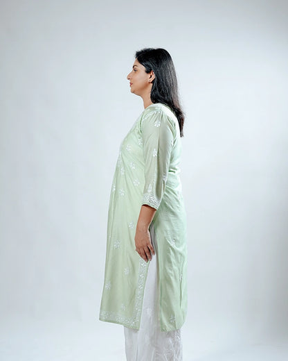 Pista Chanderi Chikankari Aline Kurta
