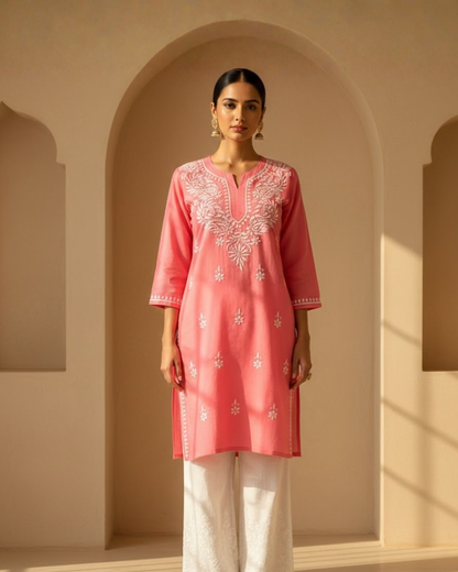 Pink Cotton short Kurtis