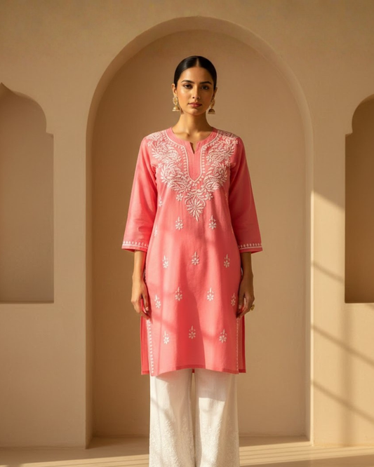 Pink Cotton short Kurtis