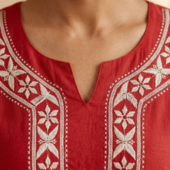 Heritage Red Rayon Readymade Short Kurti