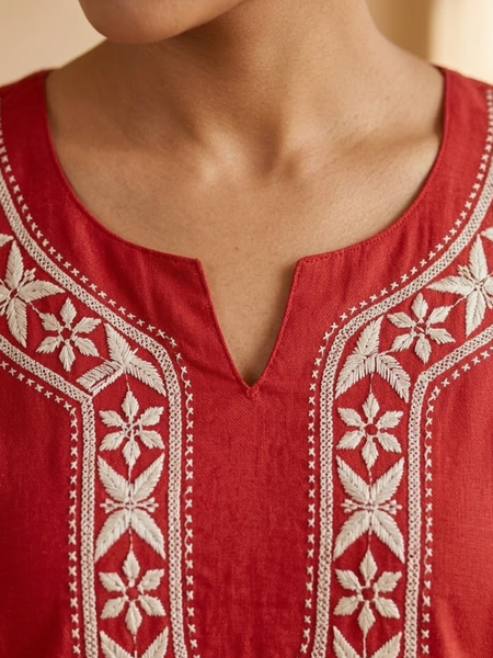 Heritage Red Rayon Readymade Short Kurti