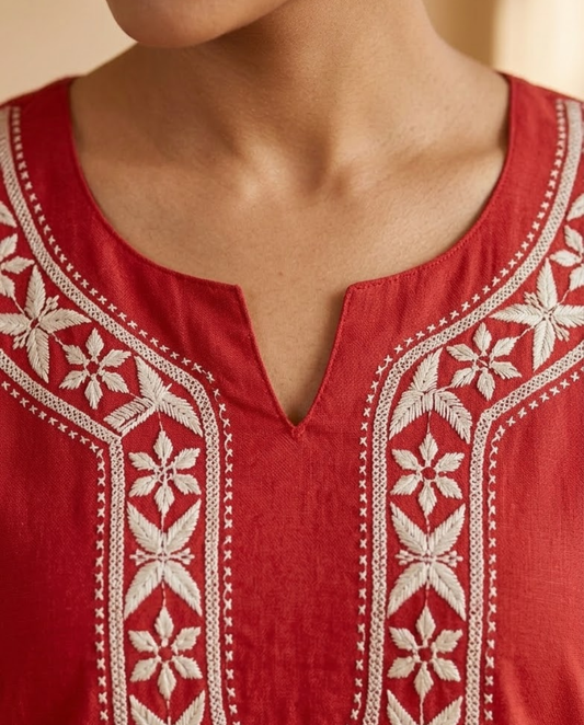 Heritage Red Rayon Readymade Short Kurti