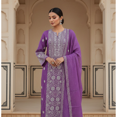 Purple Chikankari Semistitched Suit Set