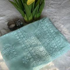 Light Green Organza Chikankari Unstitched Suit Set