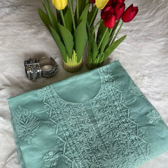 Green Organza Chikankari Unstitched Suit Set