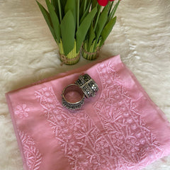 Pink Organza Chikankari Unstitched Suit Set