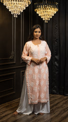 Peach Readymade Cotton Chikankari Kurta