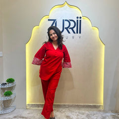 Cotton Red Co-Ord Set with Embroidery