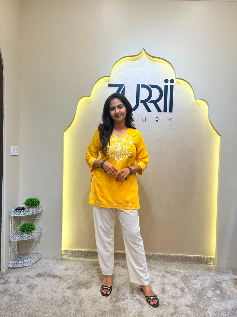 Yellow Co-Ord Set Kurta with White Pant