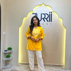 Yellow Co-Ord Set Kurta with White Pant