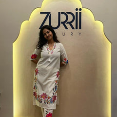 White Linen Kurta with Embroidery, Pant and Dupatta