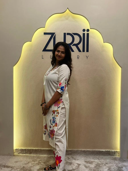 White Linen Kurta with Embroidery, Pant and Dupatta