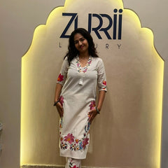 White Linen Kurta with Embroidery, Pant and Dupatta