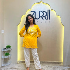 Yellow Co-Ord Set Kurta with White Pant