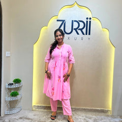 Pink Cotton Co-Ord Set with Thread Work