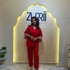 Cotton Red Co-Ord Set with Embroidery
