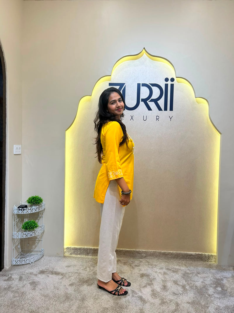 Yellow Co-Ord Set Kurta with White Pant