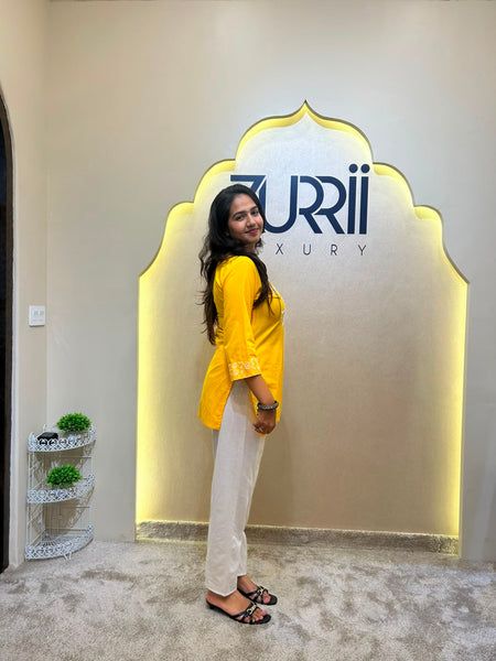Yellow Co-Ord Set Kurta with White Pant
