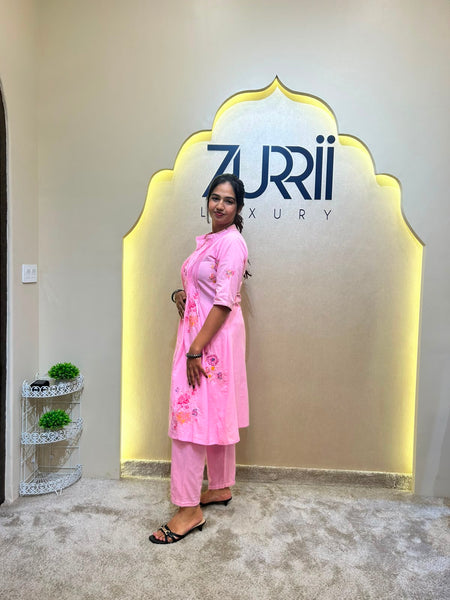 Pink Cotton Co-Ord Set with Thread Work
