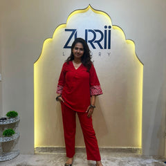 Cotton Red Co-Ord Set with Embroidery