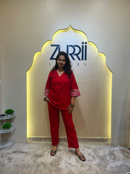 Cotton Red Co-Ord Set with Embroidery