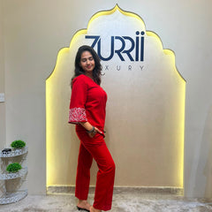 Cotton Red Co-Ord Set with Embroidery