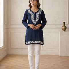 Heritage Black Rayon Readymade Short Kurti
