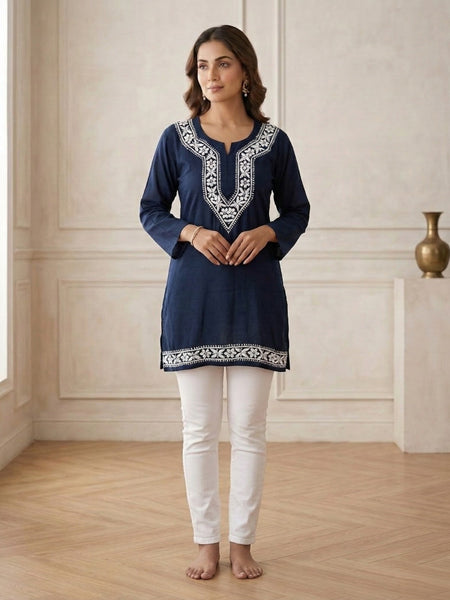 Heritage Black Rayon Readymade Short Kurti