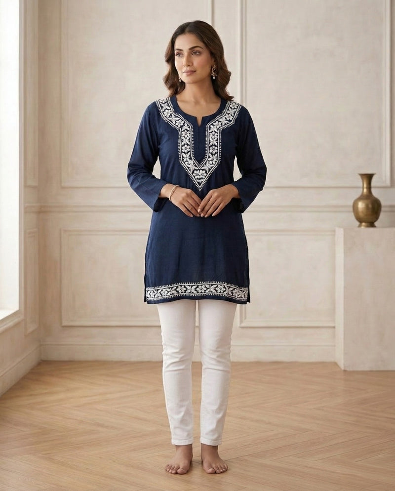 Heritage Black Rayon Readymade Short Kurti