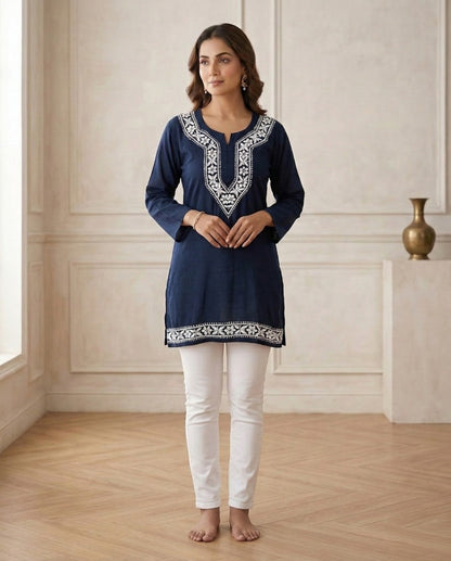 Heritage Black Rayon Readymade Short Kurti