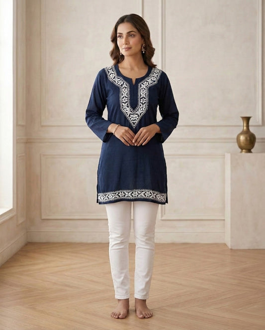 Heritage Black Rayon Readymade Short Kurti