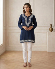 Heritage Black Rayon Readymade Short Kurti
