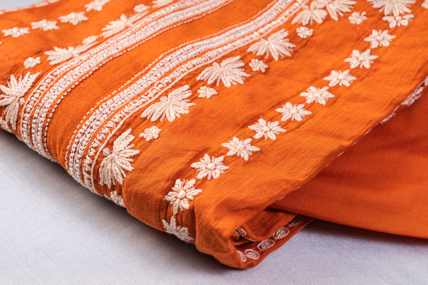 Orange Chikankari Mul Cotton Suit Set