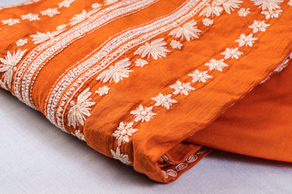 Orange Chikankari MulCotton Suit Set