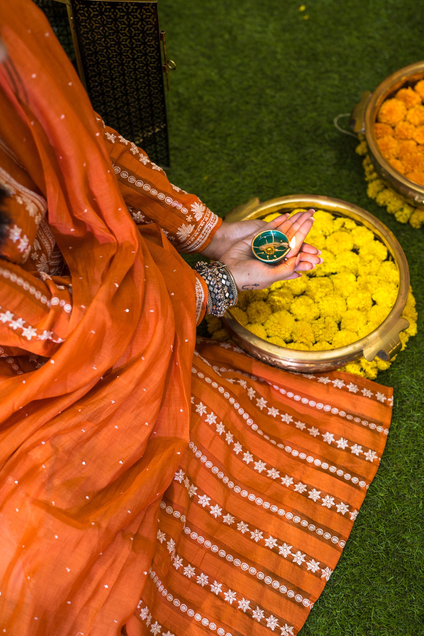 Orange Chikankari Mul Cotton Suit Set