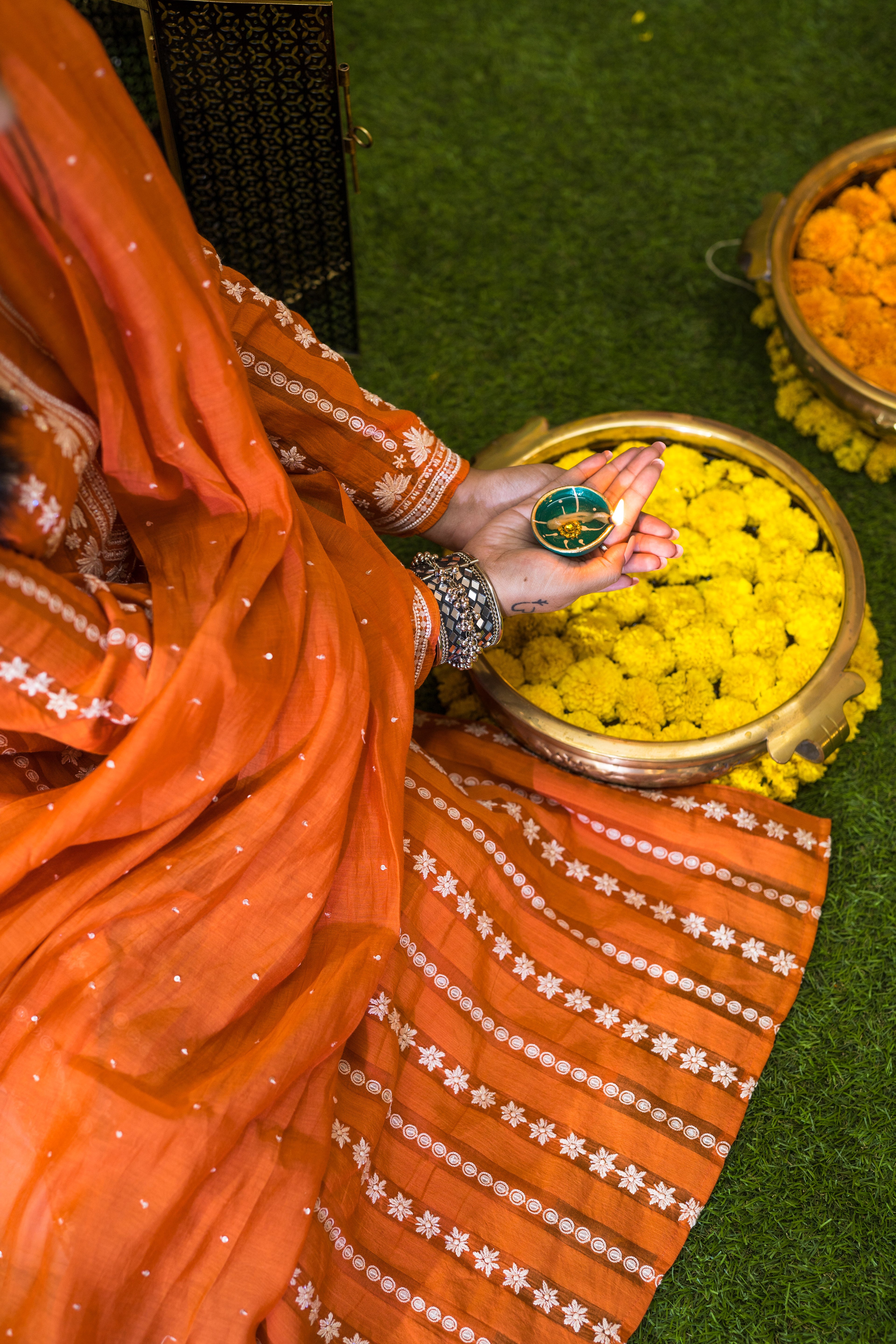 Orange Chikankari MulCotton Suit Set