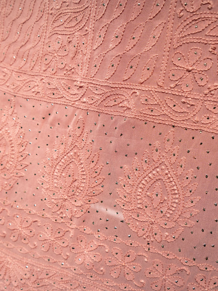 Peach Amber Georgette Unstitched Chikankari Suit Set