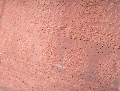 Peach Amber Georgette Unstitched Chikankari Suit Set