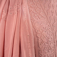 Peach Amber Georgette Unstitched Chikankari Suit Set