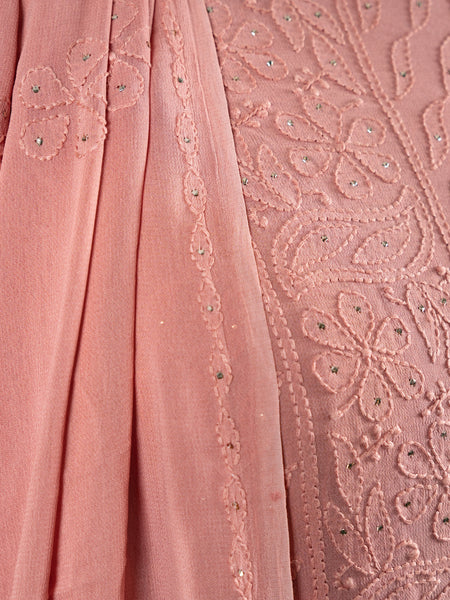 Peach Amber Georgette Unstitched Chikankari Suit Set