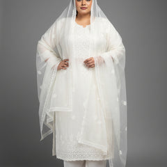 Pearl White Organza Chikankari Unstitched Suit Set